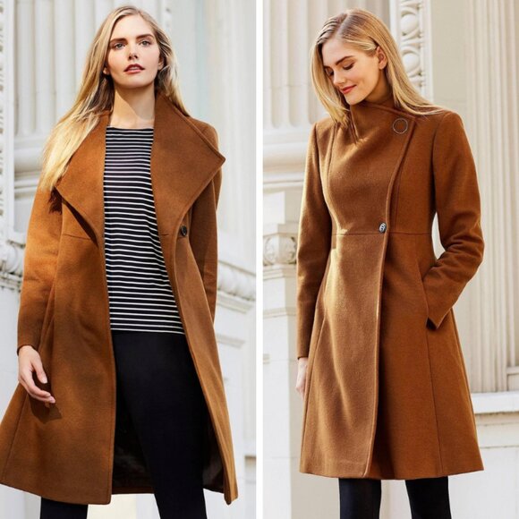 NWT Calvin Klein Asymmetrical Stand Collar Wool-Blend Coat Spice